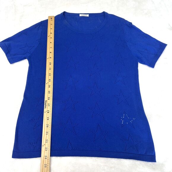 P.A.R.O.S.H. Women's Blue Star Short Sleeve Knit Cotton Sweater Sz L Italy - Picture 9 of 10